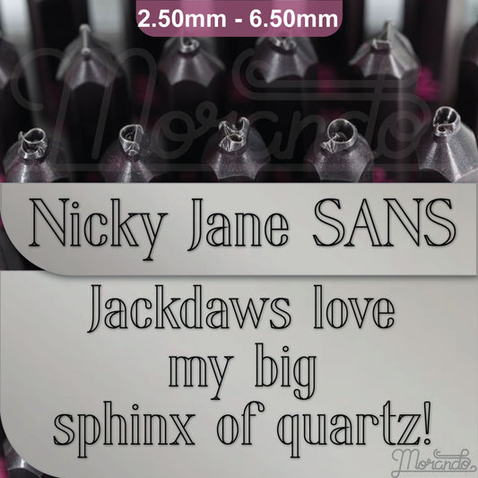 Nicky Jane SANS Metal Stamps, complete Alphabet.