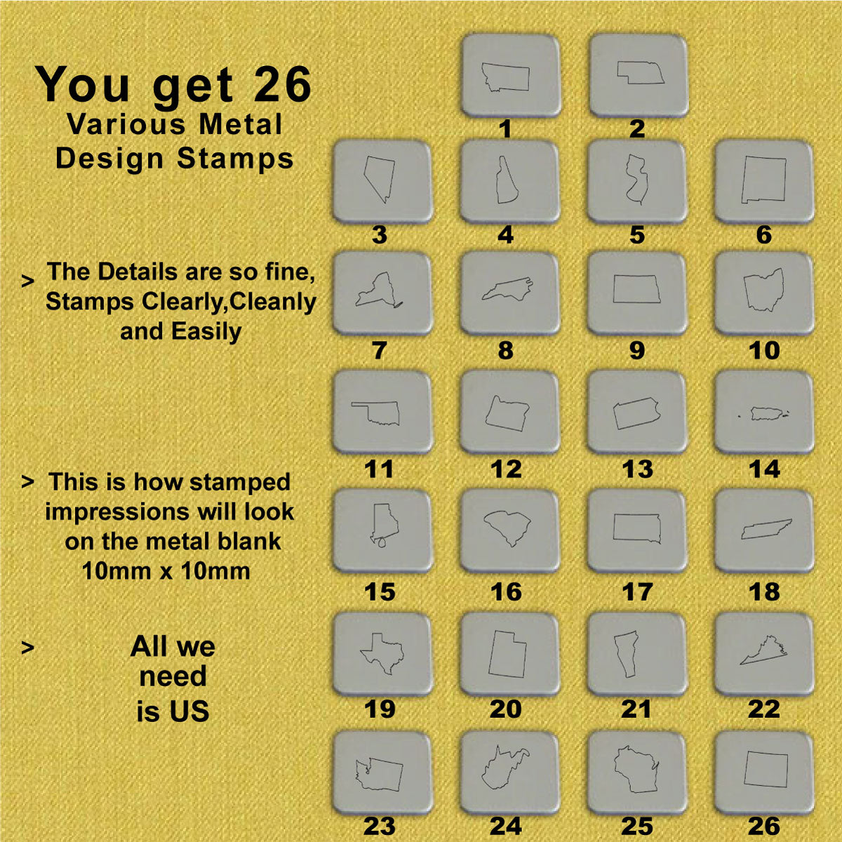 26 US Map from M to W Design stamps