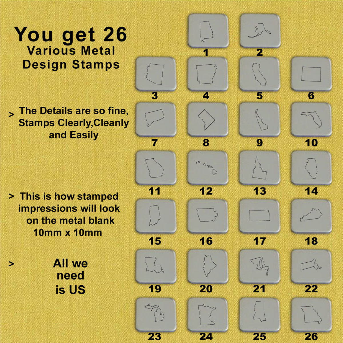 26 US Map from A to M Design stamps