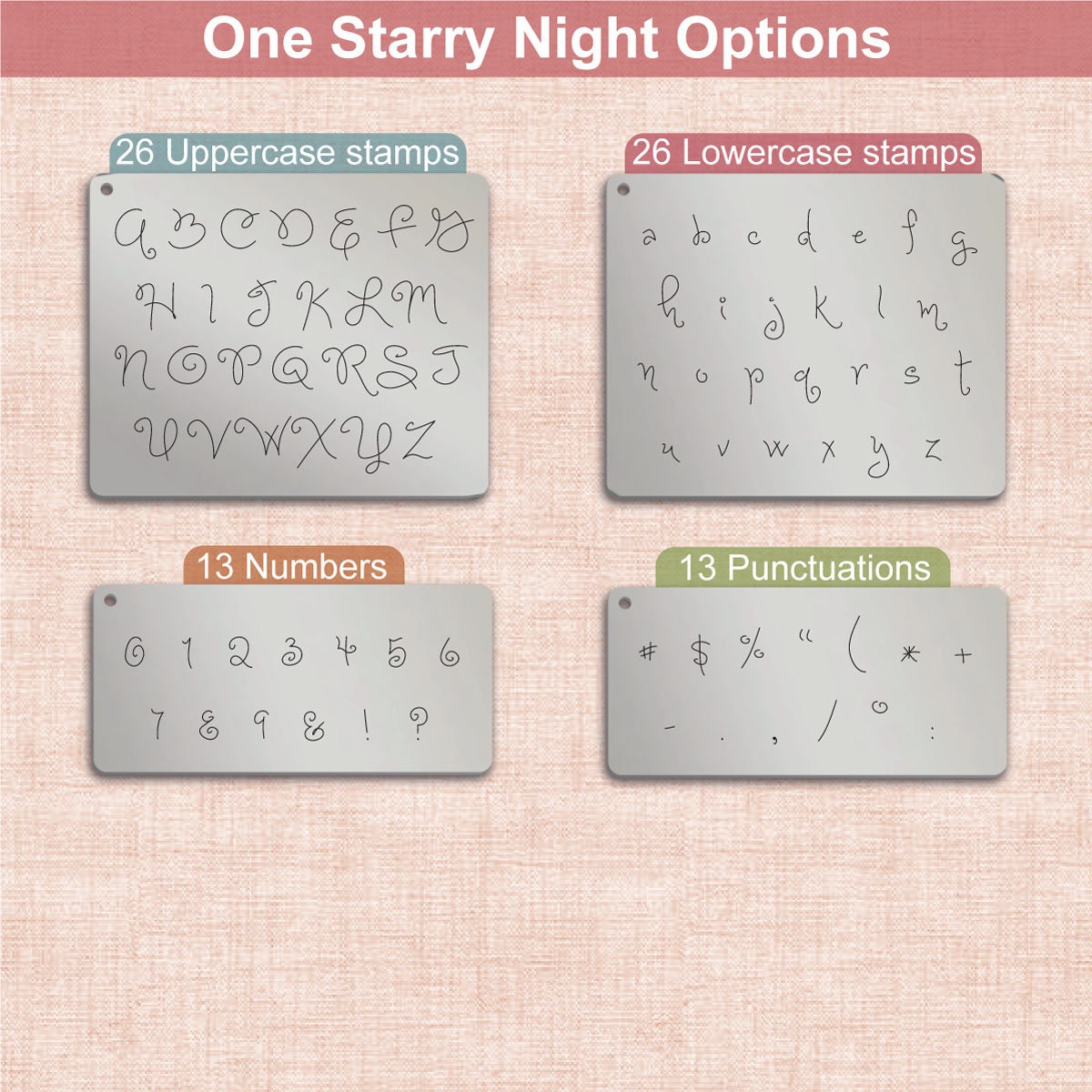 One Starry Night Metal Alphabet Stamps, full Alphabet.