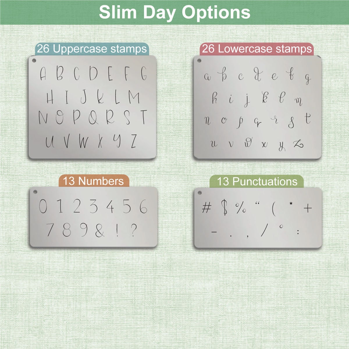 Slim Day 金属字母印章,完整字母。