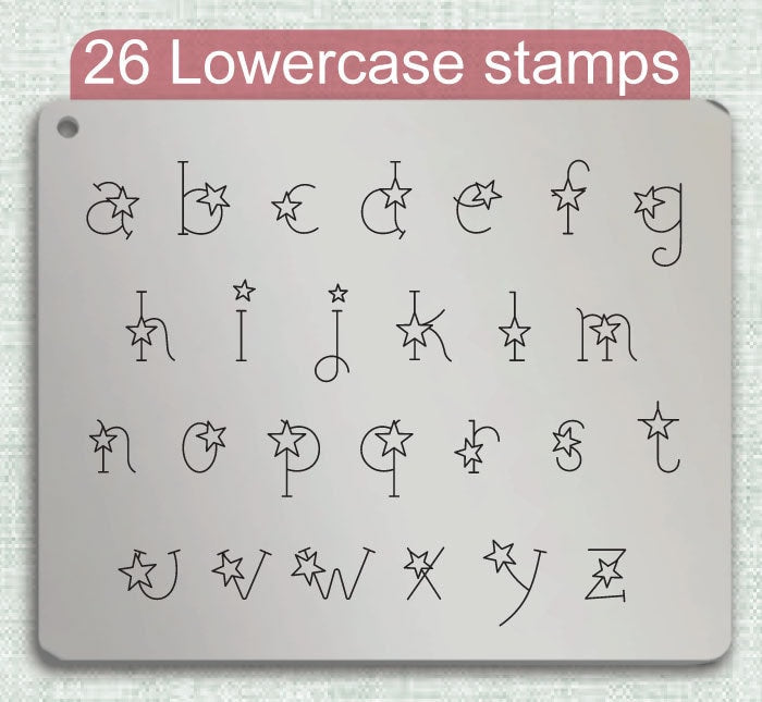 Starfull Diva Duo typeface Metal Letter Stamps, full Alphabet.