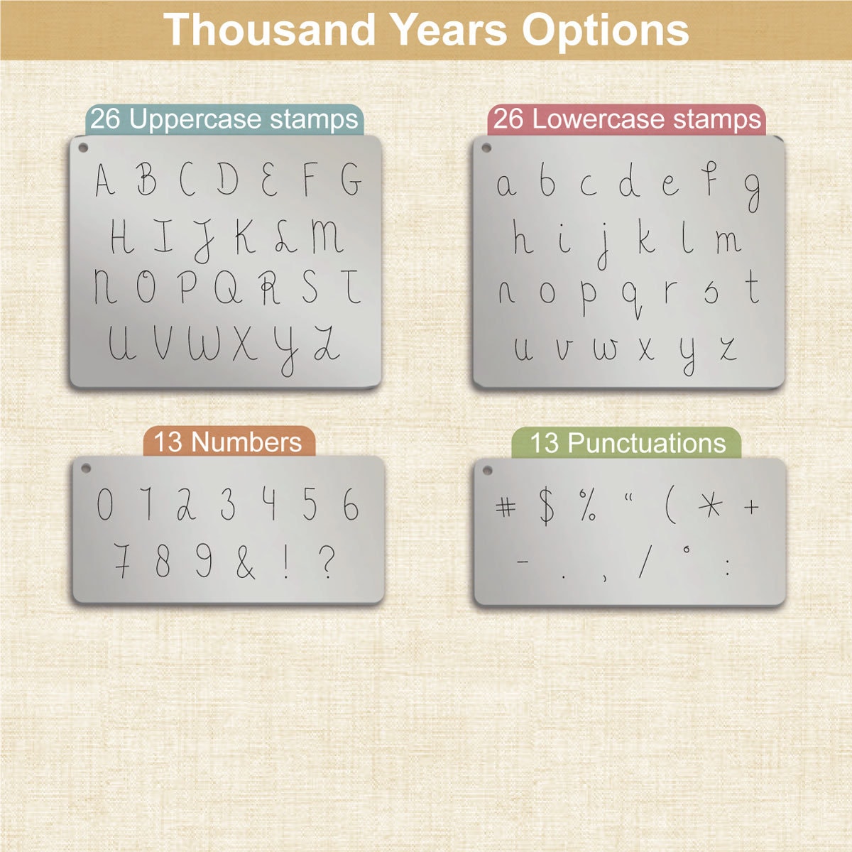 Thousand Years Metal Stamps, complete Alphabet.