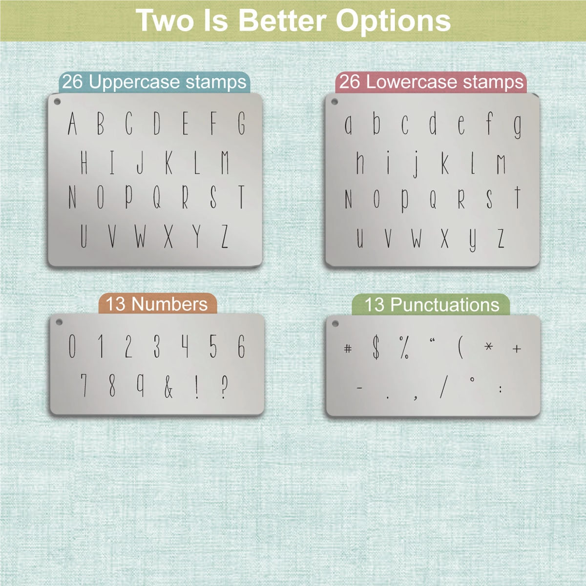 Two Is Better 字母金属印章,完整字母表。