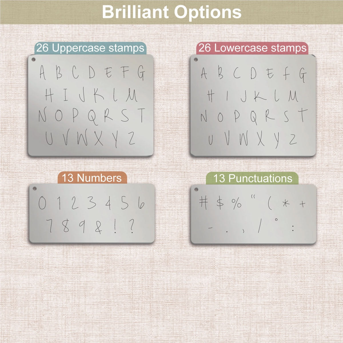 Brilliant Metal Letter Stamps, complete Alphabet.