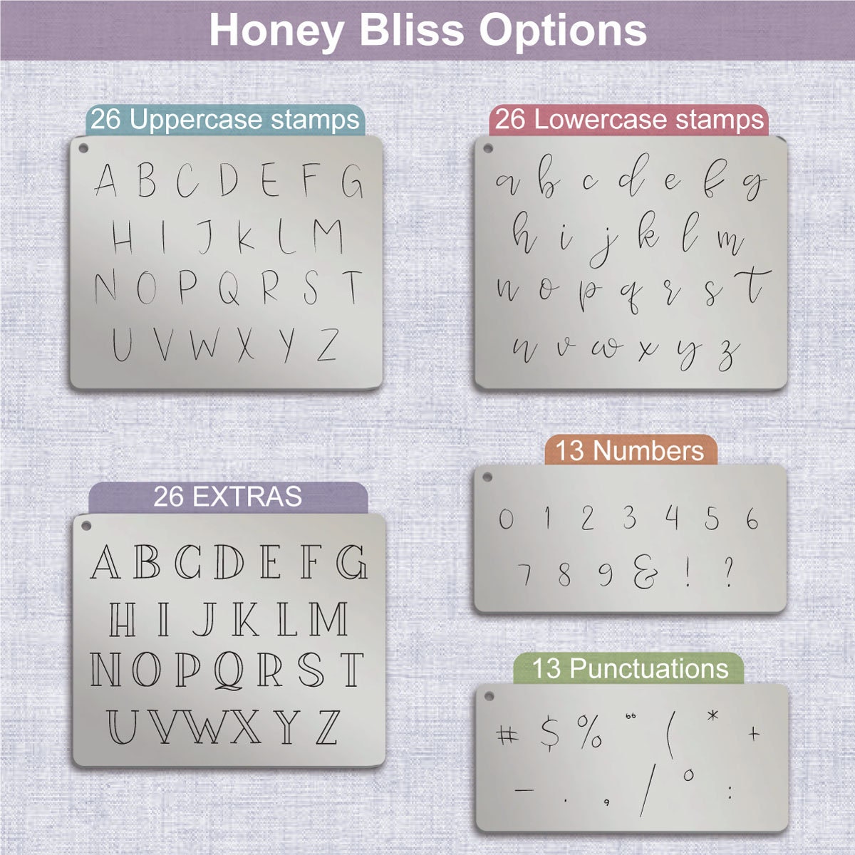 Honey Bliss Duo 字体金属字母印章,全字母。