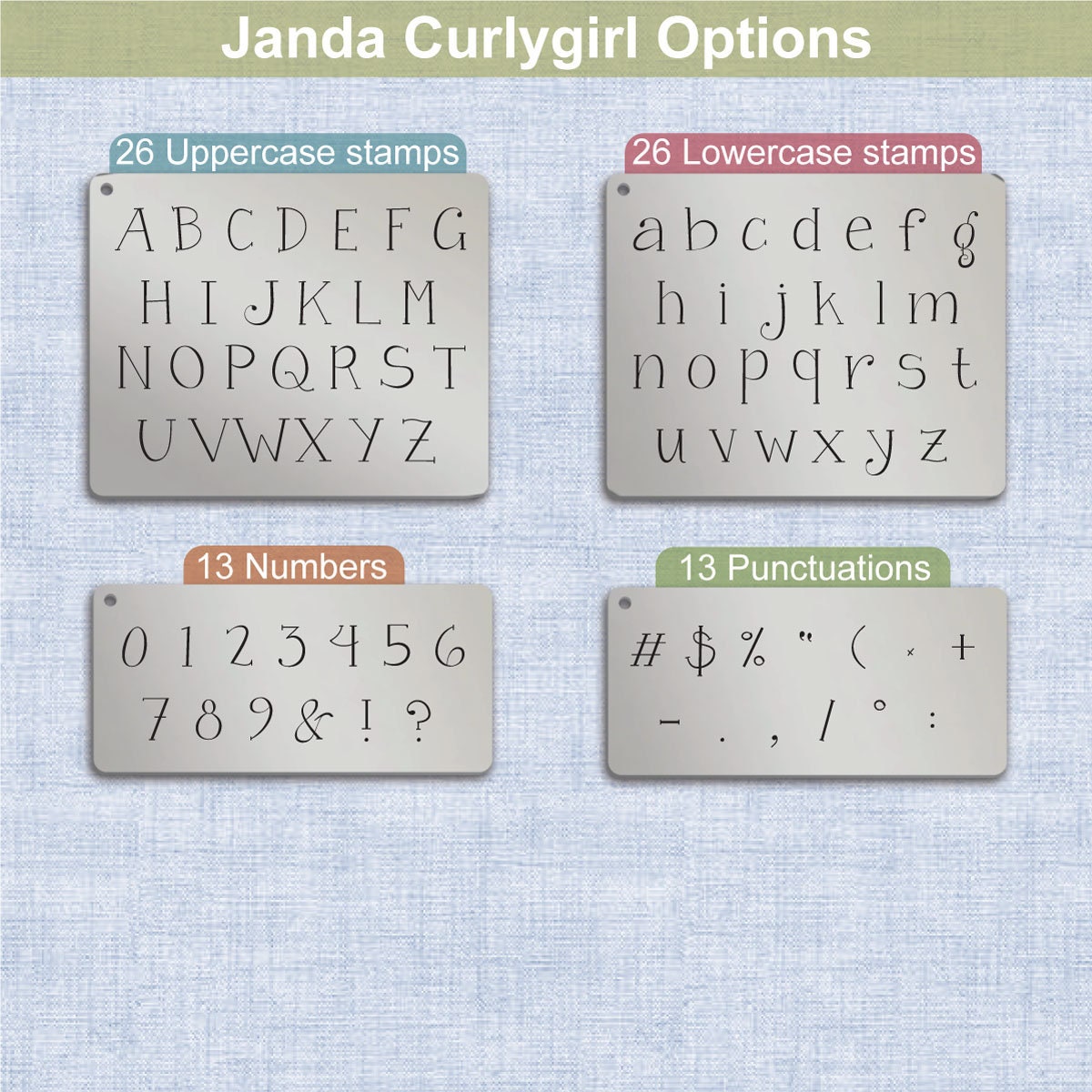 Janda Curlygirl Metal Alphabet 邮票,完整字母表。