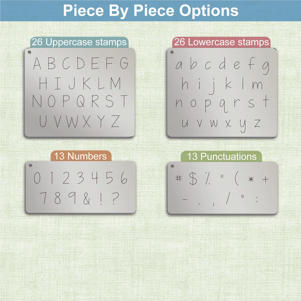 Piece By Piece Metal Alphabet Stamps, full Alphabet.