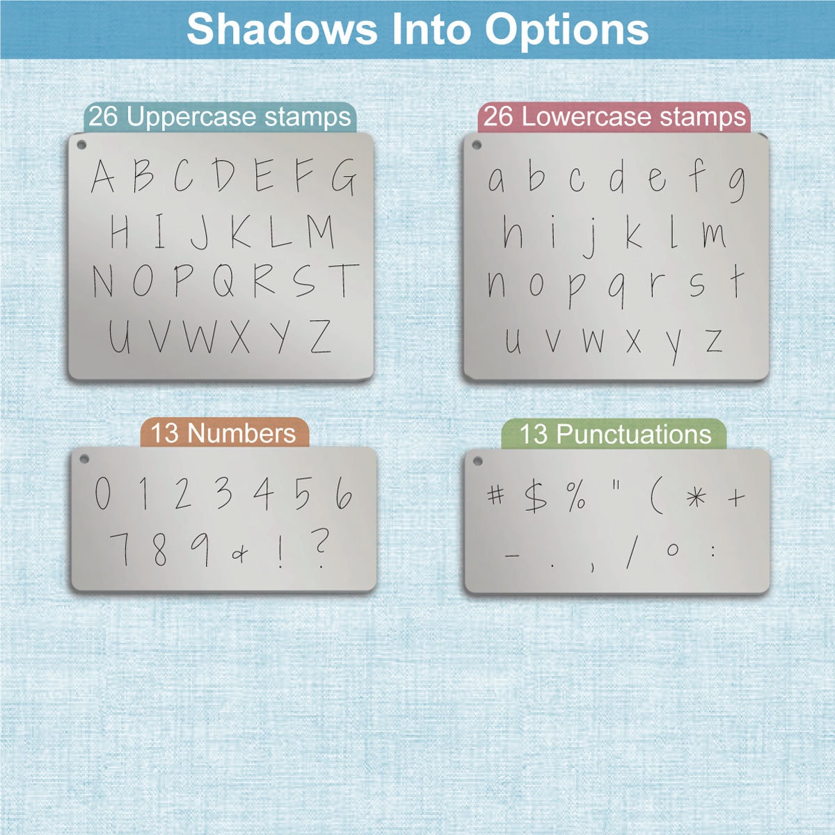 Shadows Into Metal Alphabet Stamps, full Alphabet.