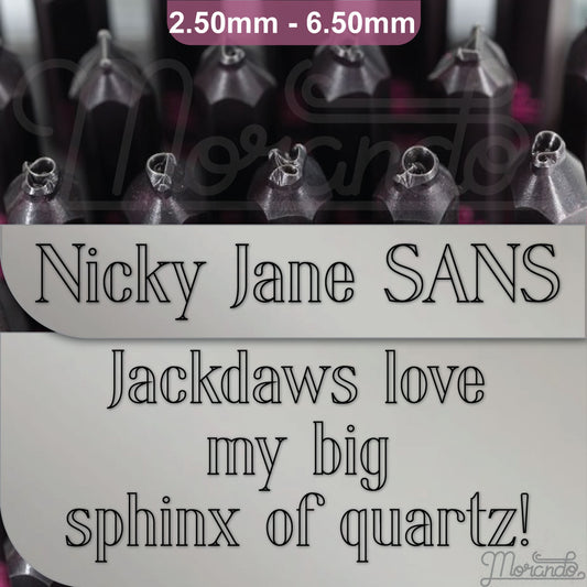 Nicky Jane SANS Metallstempel, komplettes Alphabet.