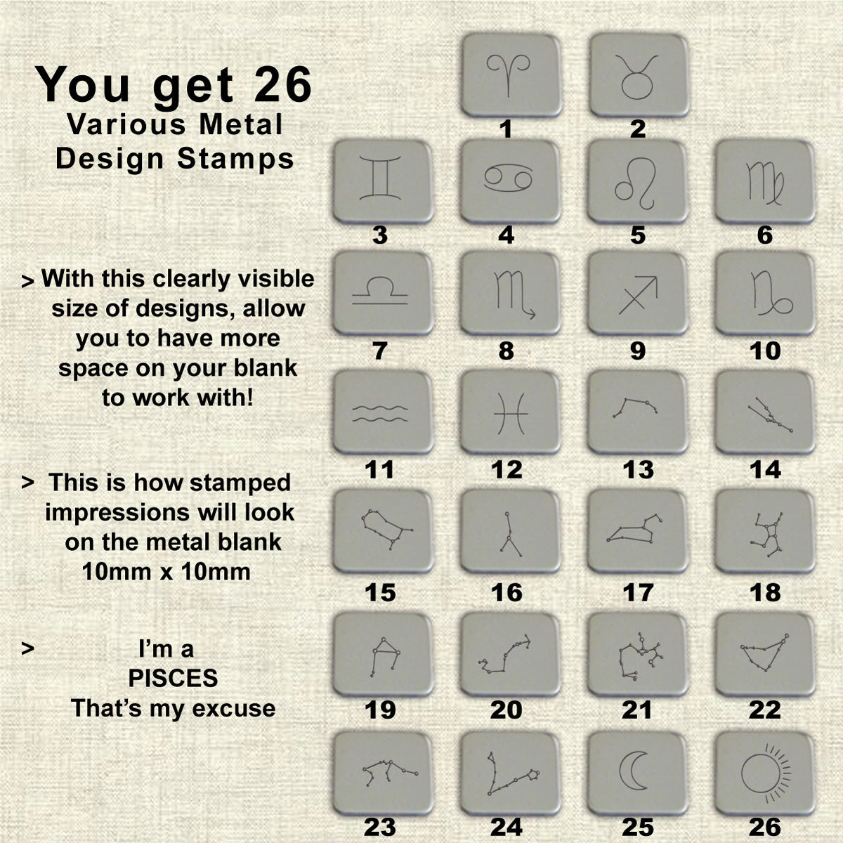 26 ZODIAC Design stamps, Part 1
