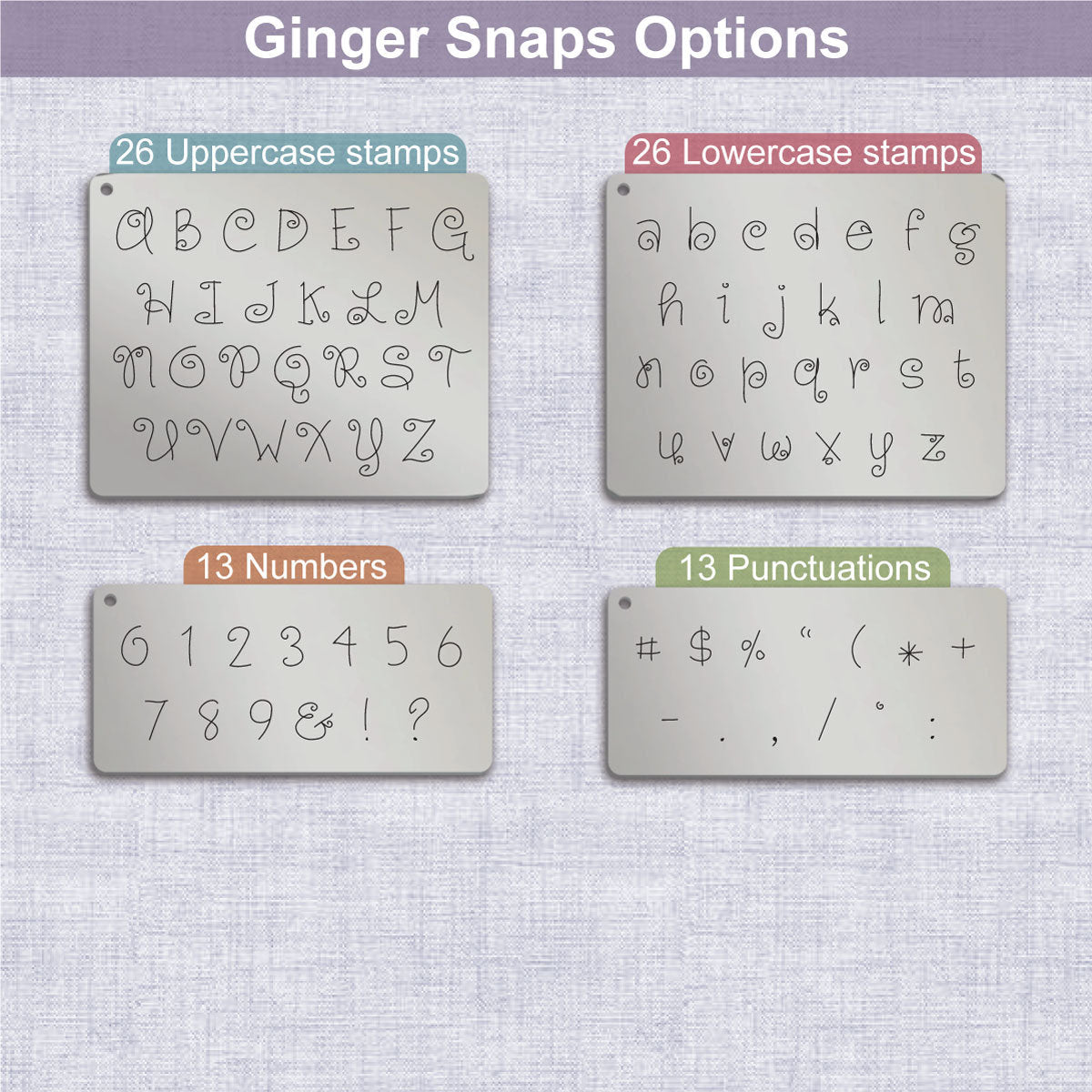 Ginger snaps Metal Alphabet Stamps, full Alphabet.