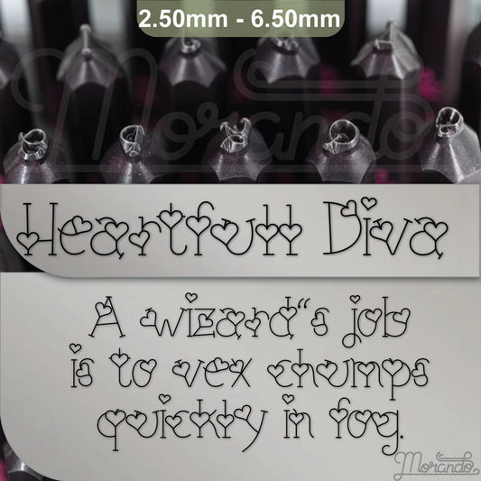 Heartful Diva Duo typeface Metal Letter Stamps, full Alphabet.