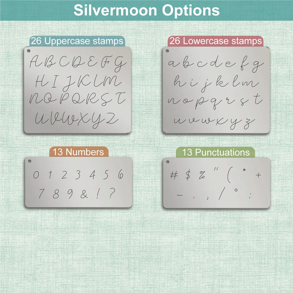 Silvermoon Metal Letter Stamps, full Alphabet.