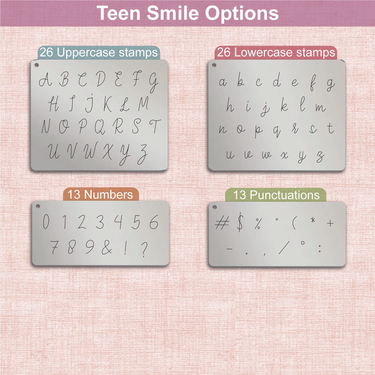 Teen Smile Metal Stamps, complete Alphabet.