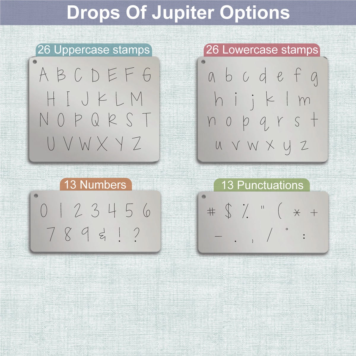 Drops Of Jupiter Metal Alphabet Stamps, full Alphabet.