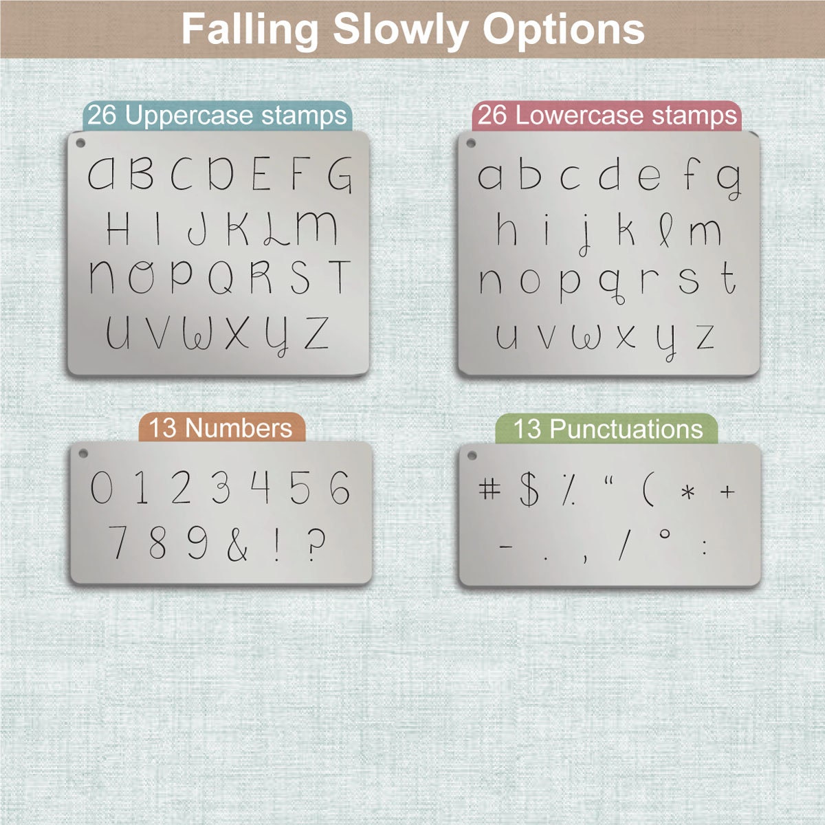 Falling Slowly Metal Stamps, complete Alphabet.