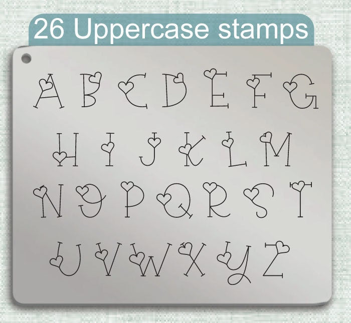 Heartful Diva Duo typeface Metal Letter Stamps, full Alphabet.