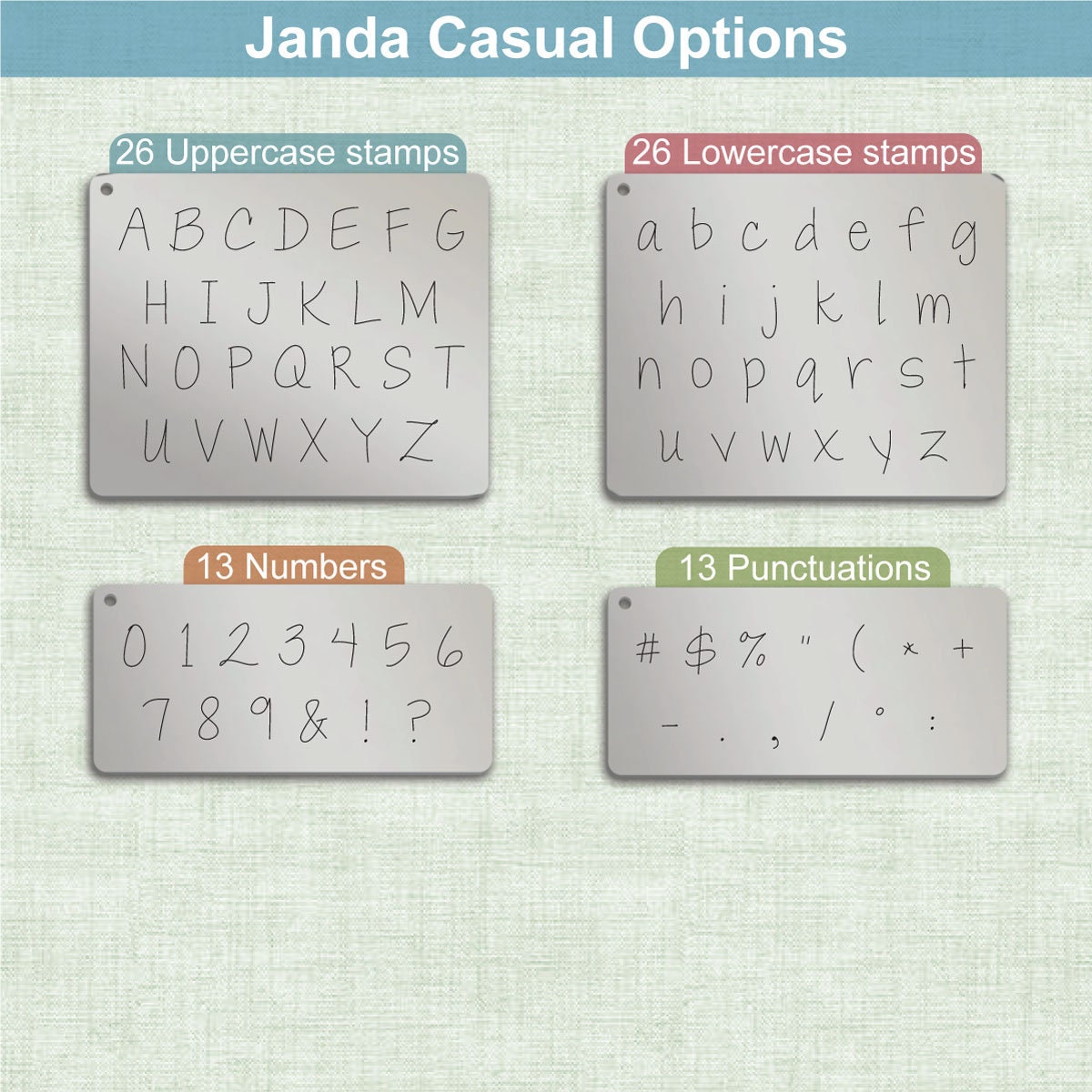 Janda Casual Metal Letter Stamps, full Alphabet.