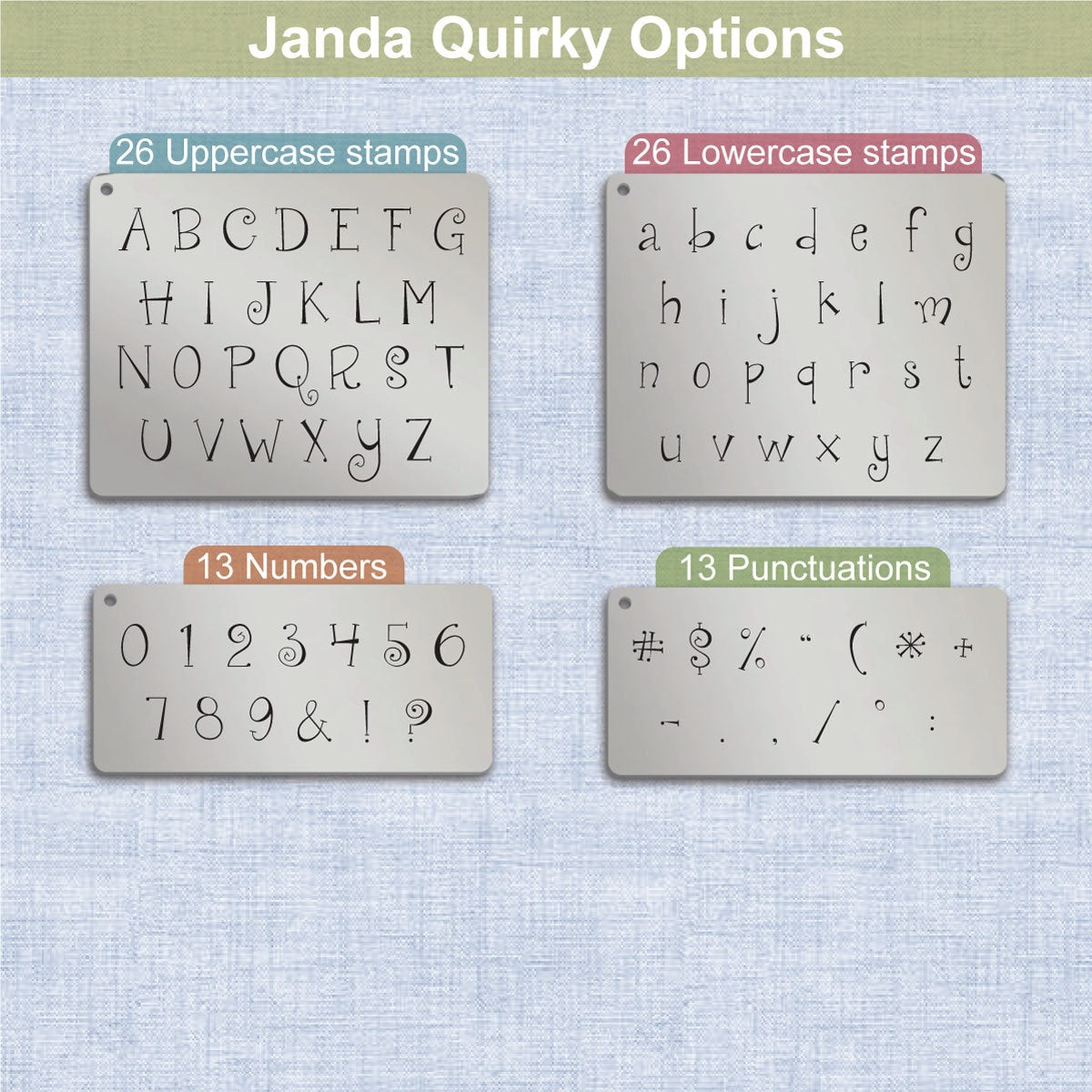 Janda Quirkygirl Metal Stamps, complete Alphabet.