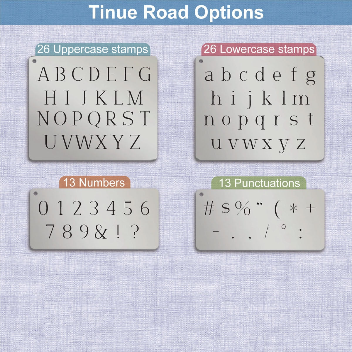 Tinue Road Metal Alphabet Stamps, full Alphabet.